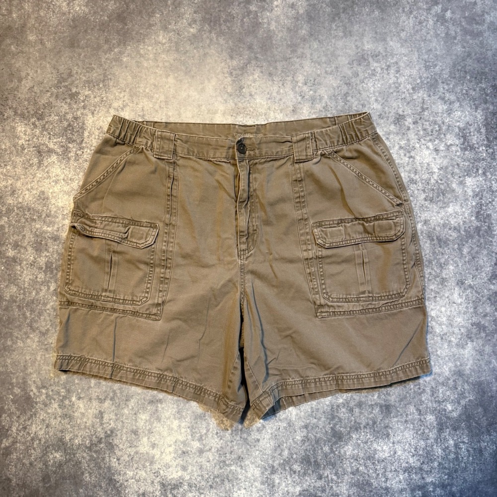 Croft & Barrow Mens Front Cargo Shorts Size 40 Green Cotton Elastic Waist Casual